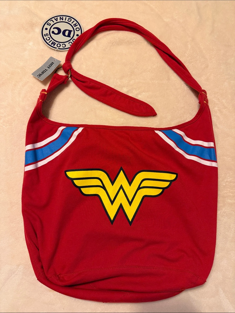 DC Comics Wonder Woman Red Shoulder Bag with Yellow Logo and Blue Accents